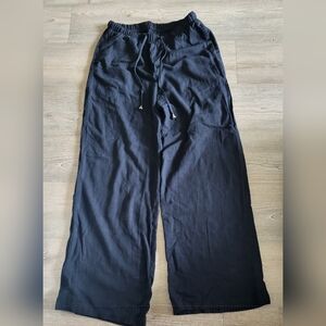 Unisex Black Casual Linen Blend Pants